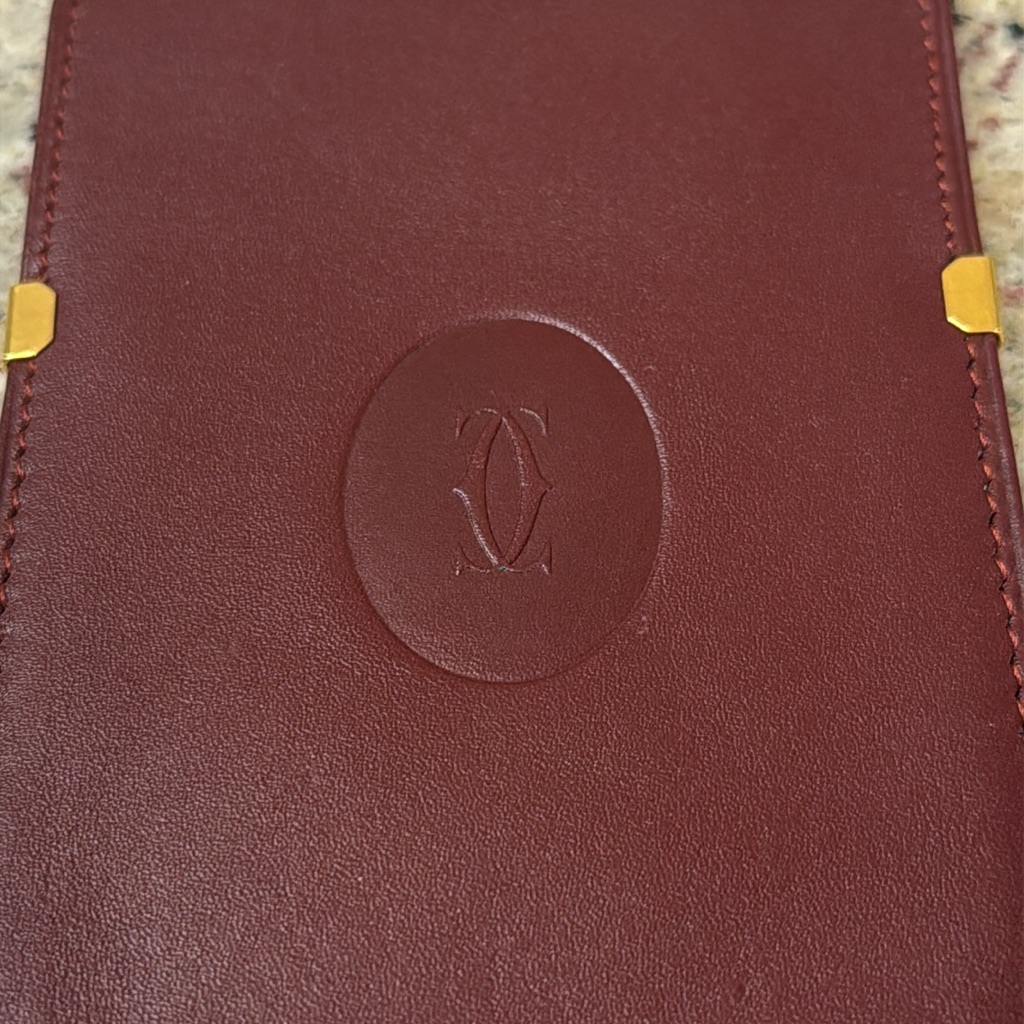 Vintage Cartier Bordeaux Leather Card Holder With Gold Trim